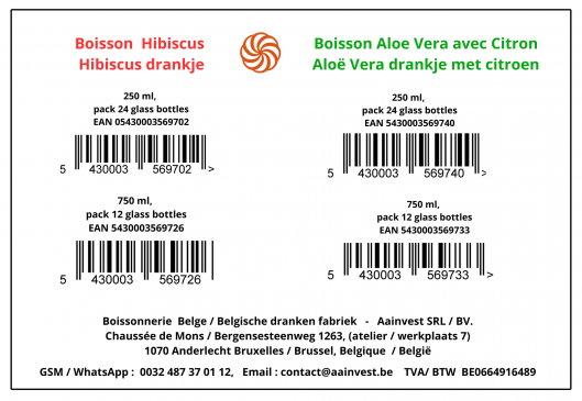 Belgische dranken fabriek, presentatie, Présentation Boissonnerie Belge boissons rafraichissante Hibiscus, Aloe Vera, Aainvest SRL Belgische dranken fabriek